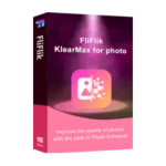 A Product Box For &Quot;Fliflik Klearmax For Photo V1.0.2.0&Quot; Is Displayed. The Box Features A Gradient Purple And Pink Design With An Icon Of A Photo Being Enhanced. The Text Reads, &Quot;Improve The Quality Of Photos With The Best Ai Photo Enhancer.